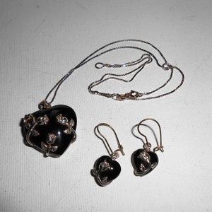 Black Onyx Heart Pendant Sterling Silver Necklace